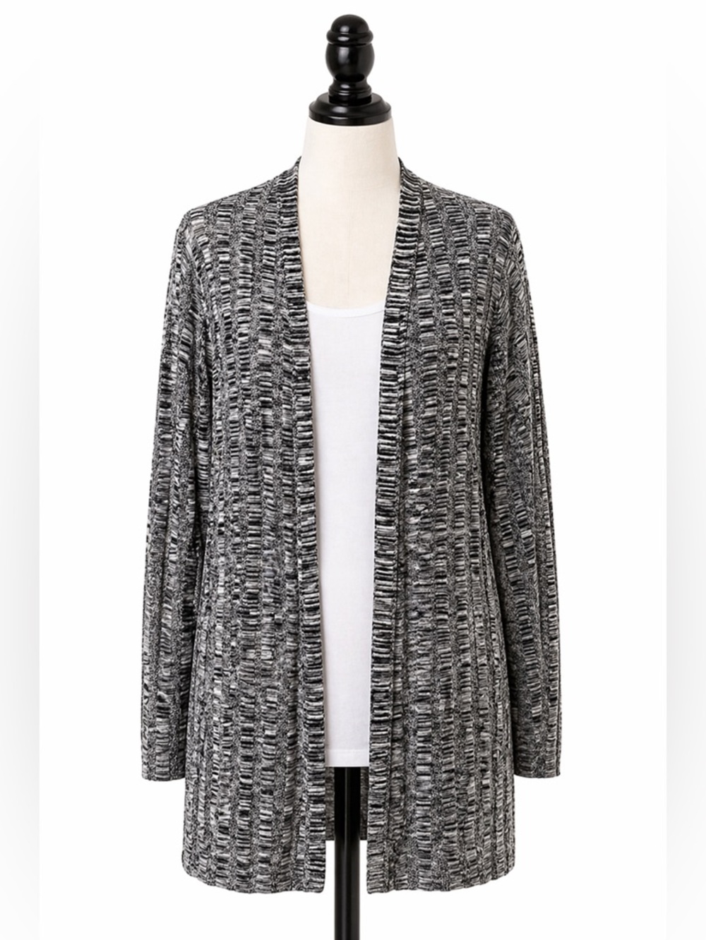 Eileen Fisher Silk Organic Linen Open‎ Front Cardigan Gray Textured Knit XS